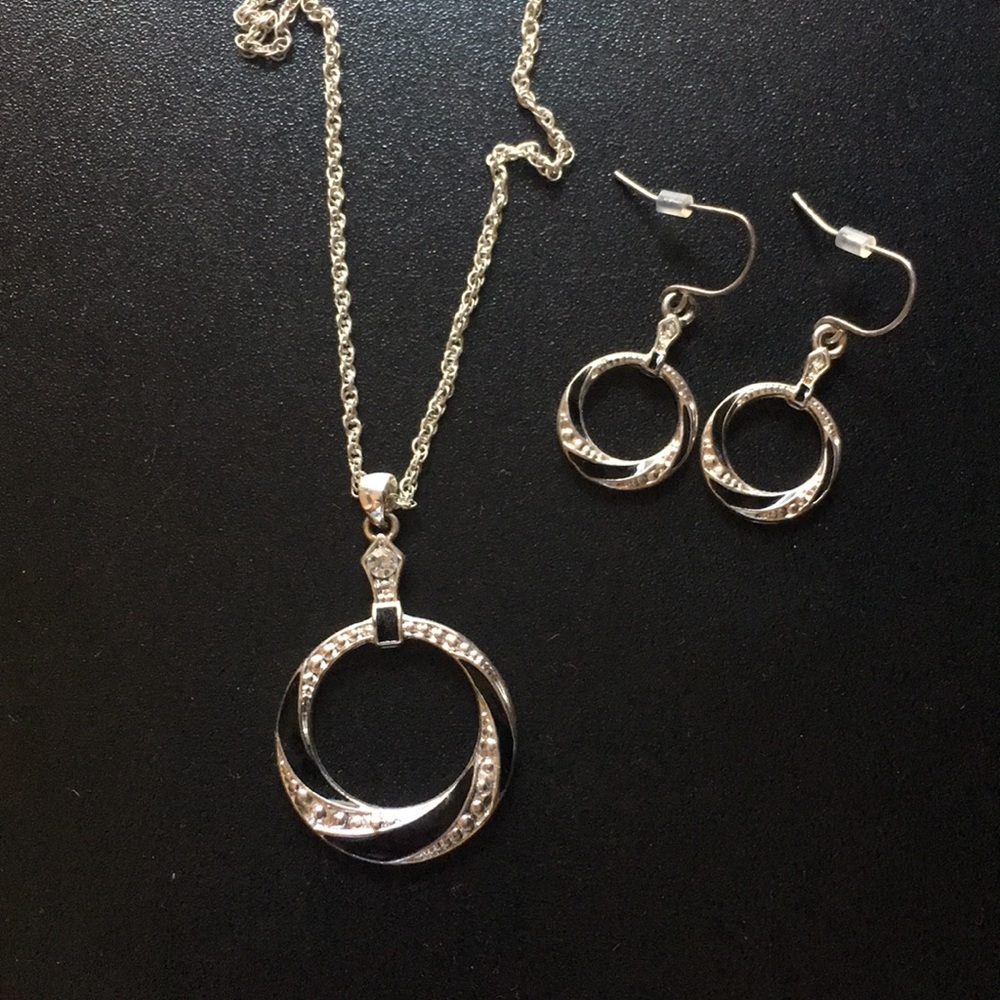 Black and Silver Necklace and Earrings